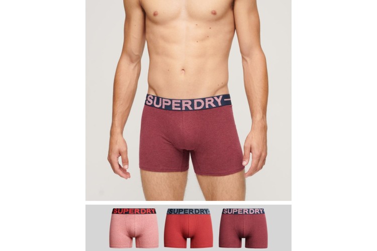 Superdry Organic Cotton Boxer Triple Pack - Berry Red Marl/hike Red Marl/mid Red Grit